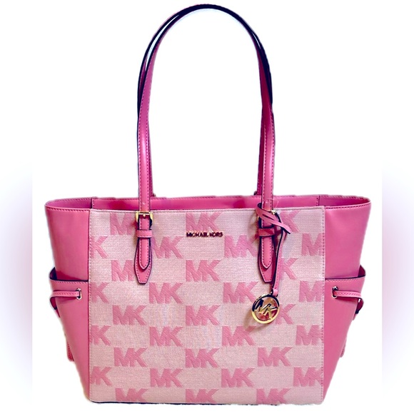 Gilly Large Drawstring Travel Tote- color is Carnation Pink - Picture 2 of 11